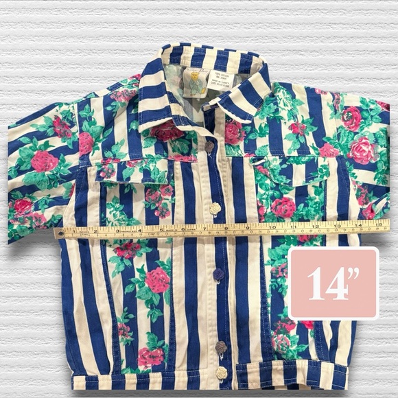 Vintage Reto Floral And Stripes Cropped Jacket - Picture 2 of 7